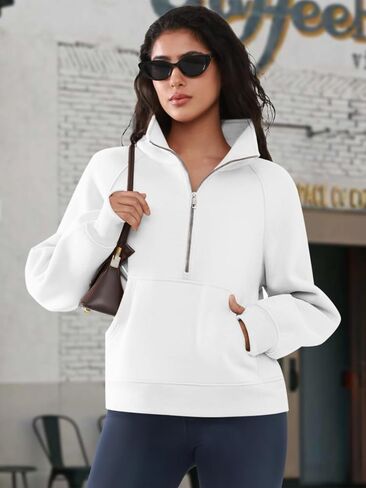 ATHMILE Womens Sweatshirts Half Zip Cropped Pullover Fleece Quarter Zipper Hoodies 2025 Fall Fashion Outfits Clothes in Saudi Arabia