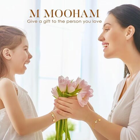 أساور متقاطعة أولية للنساء من M MOOHAM - سوار متقاطع أنيق مطلي بالذهب عيار 14 قيراط على شكل حرف A-Z للفتيات المراهقات هدايا المعمودية الدينية المسيحية للنساء والفتيات in Saudi Arabia