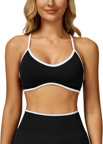 ABOCIW Women's Color Block Sports Bras Seamless Adjustable Spaghetti Straps Workout Gym Bra Wireless Yoga Crop Tops in Saudi Arabia