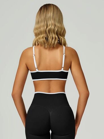ABOCIW Women's Color Block Sports Bras Seamless Adjustable Spaghetti Straps Workout Gym Bra Wireless Yoga Crop Tops in Saudi Arabia