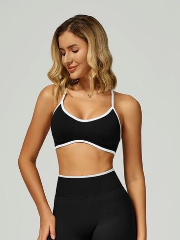 ABOCIW Women's Color Block Sports Bras Seamless Adjustable Spaghetti Straps Workout Gym Bra Wireless Yoga Crop Tops in Saudi Arabia