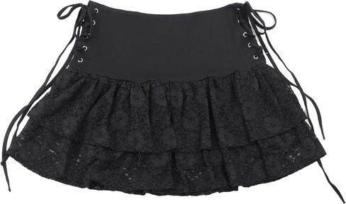 Womens Gothic Skirt Y2k 2000s Girl Mall Goth Punk Skirts High Waist Lace-Up Ruffle Fairy Grunge Mini Skirts in Kuwait