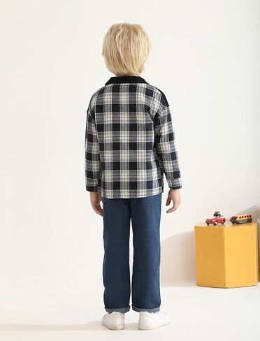 Toddler Baby Boy Clothes Flannel Long Sleeve Plaid Shirt Ripped Denim Jeans Outfit Set Boys Fall Outfits 2-6 Years in Kuwait