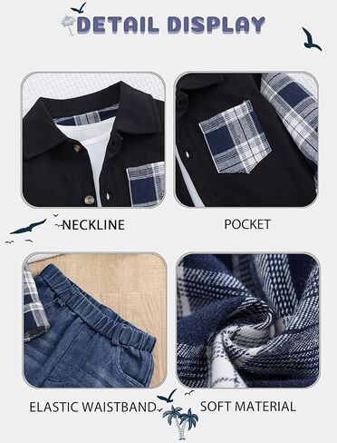 Toddler Baby Boy Clothes Flannel Long Sleeve Plaid Shirt Ripped Denim Jeans Outfit Set Boys Fall Outfits 2-6 Years in Kuwait
