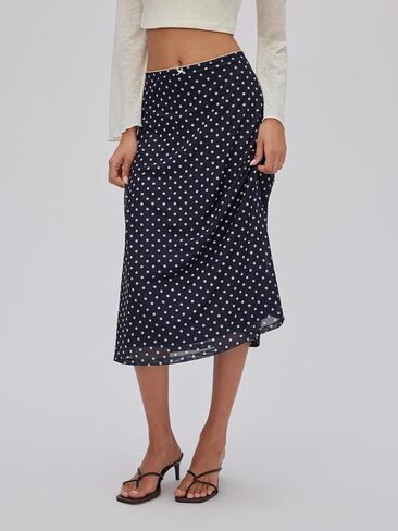 CIDER Womens Polka Dot Skirts Mesh High Waist Boho Flowy Long Midi Skirts in Saudi Arabia
