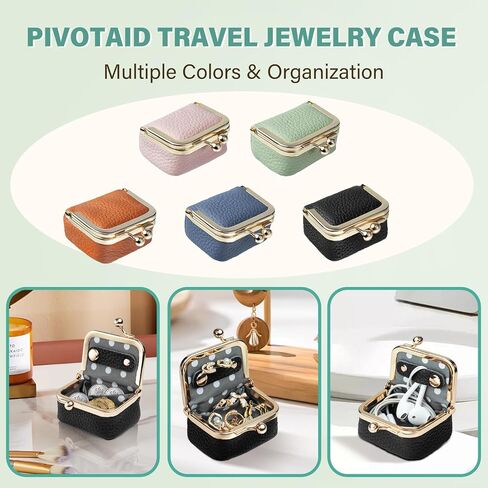 2 PCS Genuine Leather Mini Jewelry Box - Small Jewelry Travel Case Vintage-Inspired Coin Purse Travel Jewelry Organizer with Kiss Lock, Travel Ring Box for Earring/Ring/Necklace/Bracelet, Black in Saudi Arabia