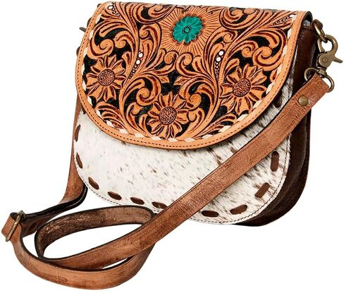 American Darling Messenger Hand Tooled Hair On Genuine Leather Western Women Bag Handbag Purse | Cute in Saudi Arabia