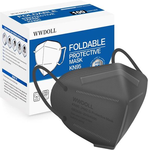 قناع وجه KN95 100 حزمة، قناع WWDOLL أسود KN95 قناع قابل للتنفس من 5 طبقات، حماية أقنعة سوداء KN95 للبالغين، للاستخدام الداخلي والخارجي in Kuwait