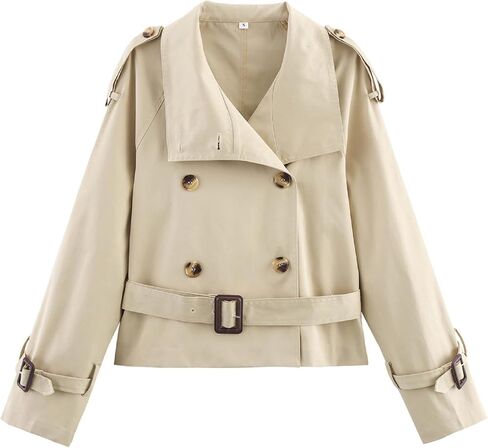 Women Trench Coat Double Breasted Stand Collar Belted Outerwear Fall Casual Fashion Cropped Jacket in Saudi Arabia