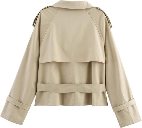 Women Trench Coat Double Breasted Stand Collar Belted Outerwear Fall Casual Fashion Cropped Jacket in Saudi Arabia