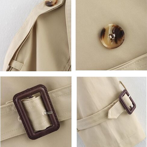 Women Trench Coat Double Breasted Stand Collar Belted Outerwear Fall Casual Fashion Cropped Jacket in Saudi Arabia