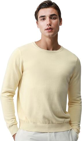 Pure BCI Cotton Lightweight Sweater for Men Crewneck T-Shirts Casual Long Sleeve Knit Pullover Fall Spring in Kuwait