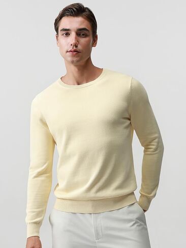 Pure BCI Cotton Lightweight Sweater for Men Crewneck T-Shirts Casual Long Sleeve Knit Pullover Fall Spring in Kuwait