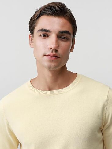 Pure BCI Cotton Lightweight Sweater for Men Crewneck T-Shirts Casual Long Sleeve Knit Pullover Fall Spring in Kuwait