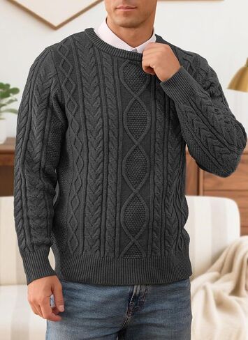 RQP Mens Crewneck Sweater Cable Knit Sweater Classic Fisherman Pullover Sweater in Saudi Arabia