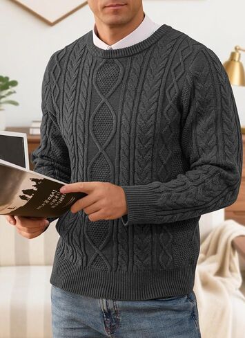 RQP Mens Crewneck Sweater Cable Knit Sweater Classic Fisherman Pullover Sweater in Saudi Arabia