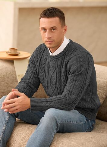 RQP Mens Crewneck Sweater Cable Knit Sweater Classic Fisherman Pullover Sweater in Saudi Arabia
