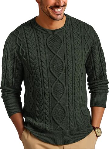 RQP Mens Crewneck Sweater Cable Knit Sweater Classic Fisherman Pullover Sweater in Saudi Arabia