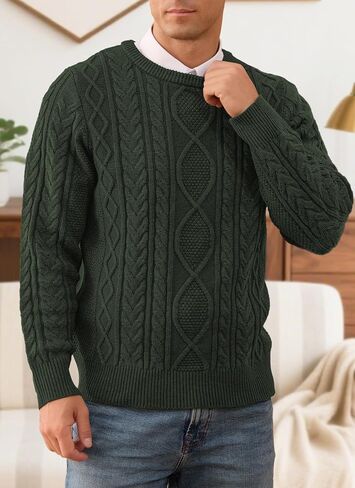 RQP Mens Crewneck Sweater Cable Knit Sweater Classic Fisherman Pullover Sweater in Saudi Arabia