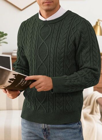 RQP Mens Crewneck Sweater Cable Knit Sweater Classic Fisherman Pullover Sweater in Saudi Arabia