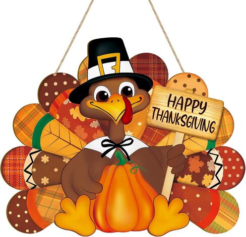 Thanksgiving Decoration Wooden Turkey Pumpkin Door Wreath for Front Door Sign Wall Signs, Thankful Blessed Grateful Pumpkin Sign Hanging for Fall Autumn Harvest Home Halloween Decoration in Saudi Arabia