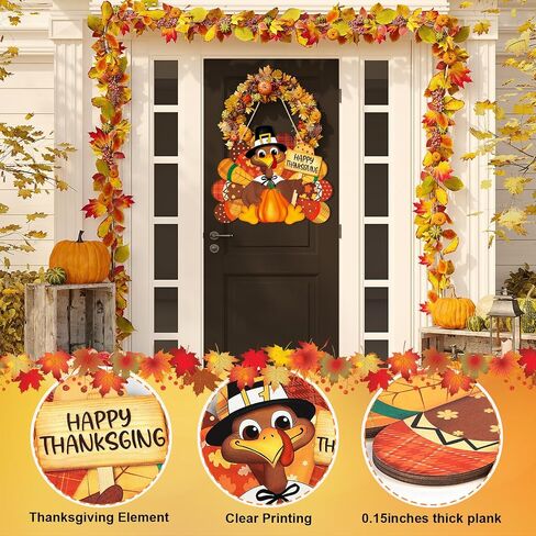 Thanksgiving Decoration Wooden Turkey Pumpkin Door Wreath for Front Door Sign Wall Signs, Thankful Blessed Grateful Pumpkin Sign Hanging for Fall Autumn Harvest Home Halloween Decoration in Saudi Arabia