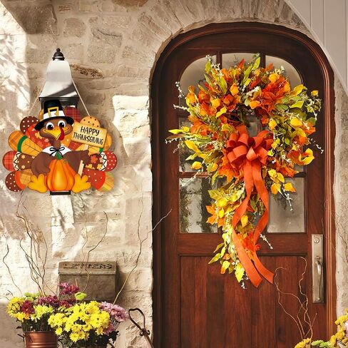 Thanksgiving Decoration Wooden Turkey Pumpkin Door Wreath for Front Door Sign Wall Signs, Thankful Blessed Grateful Pumpkin Sign Hanging for Fall Autumn Harvest Home Halloween Decoration in Saudi Arabia