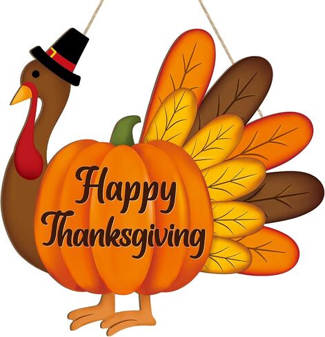Thanksgiving Decoration Wooden Turkey Pumpkin Door Wreath for Front Door Sign Wall Signs, Thankful Blessed Grateful Pumpkin Sign Hanging for Fall Autumn Harvest Home Halloween Decoration in Saudi Arabia