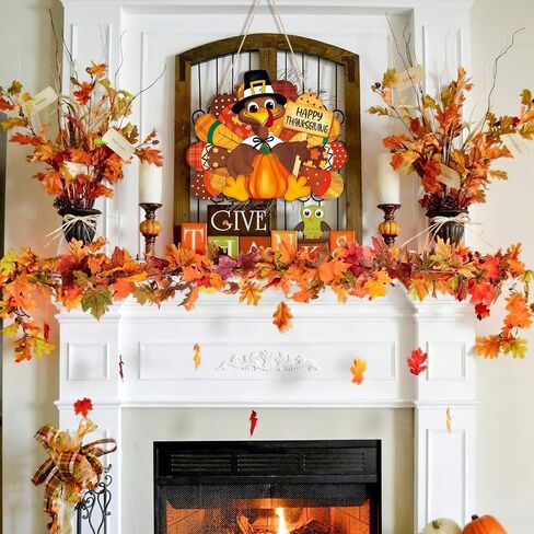 Thanksgiving Decoration Wooden Turkey Pumpkin Door Wreath for Front Door Sign Wall Signs, Thankful Blessed Grateful Pumpkin Sign Hanging for Fall Autumn Harvest Home Halloween Decoration in Saudi Arabia