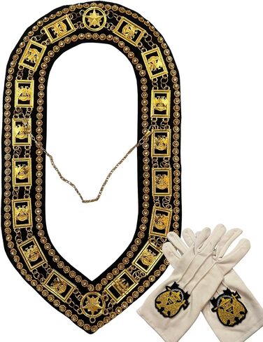 Masonic Gold Embroidered Chain Collar with Gloves Freemason Regalia for Lodge Ceremonies in Saudi Arabia