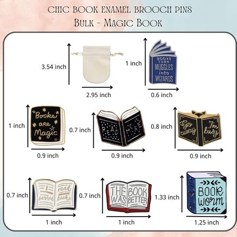 دبابيس كتاب القراءة الإبداعية السائبة مع حقيبة التخزين، لطيف ديكور كتب بروش دبابيس المينا لحقيبة الظهر قبعة الملابس عيد الميلاد هدايا الكتب لمحبي الكتب النساء الأطفال المعلم طالب أمين المكتبة in Kuwait