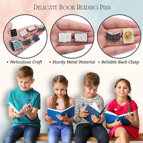 دبابيس كتاب القراءة الإبداعية السائبة مع حقيبة التخزين، لطيف ديكور كتب بروش دبابيس المينا لحقيبة الظهر قبعة الملابس عيد الميلاد هدايا الكتب لمحبي الكتب النساء الأطفال المعلم طالب أمين المكتبة in Kuwait