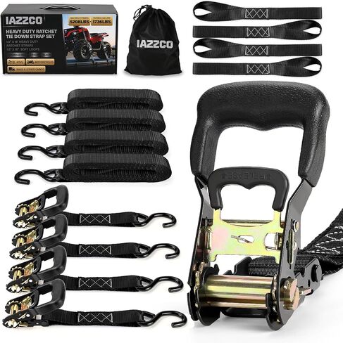 Heavy Duty Ratchet Straps with Hook - 1.6 Inch x 16 FT (5208 LB Break Strength) Tie Down Straps with S Hooks & Soft Loops, for Trucks, Cargo, Moving and Appliances（Black/4 Pack） in Saudi Arabia