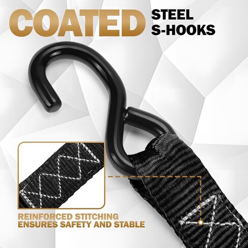 Heavy Duty Ratchet Straps with Hook - 1.6 Inch x 16 FT (5208 LB Break Strength) Tie Down Straps with S Hooks & Soft Loops, for Trucks, Cargo, Moving and Appliances（Black/4 Pack） in Saudi Arabia