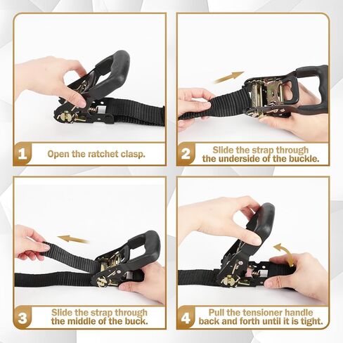 Heavy Duty Ratchet Straps with Hook - 1.6 Inch x 16 FT (5208 LB Break Strength) Tie Down Straps with S Hooks & Soft Loops, for Trucks, Cargo, Moving and Appliances（Black/4 Pack） in Saudi Arabia