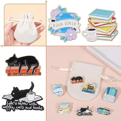 دبابيس كتاب القراءة الإبداعية السائبة مع حقيبة التخزين، لطيف ديكور كتب بروش دبابيس المينا لحقيبة الظهر قبعة الملابس عيد الميلاد هدايا الكتب لمحبي الكتب النساء الأطفال المعلم طالب أمين المكتبة in Kuwait