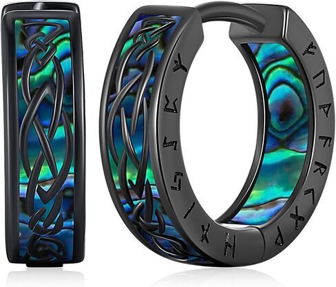 Viking Earrings for Men Women Sterling Silver Black Blue Celtic Hoop Earring Sturdy Norse Mythology Hypoallergenic Jewelry Gifts in Saudi Arabia