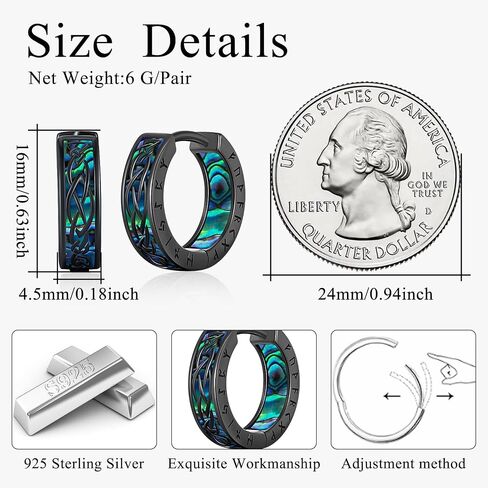 Viking Earrings for Men Women Sterling Silver Black Blue Celtic Hoop Earring Sturdy Norse Mythology Hypoallergenic Jewelry Gifts in Saudi Arabia