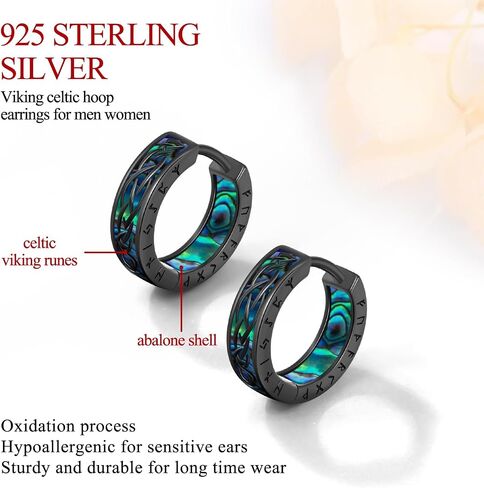 Viking Earrings for Men Women Sterling Silver Black Blue Celtic Hoop Earring Sturdy Norse Mythology Hypoallergenic Jewelry Gifts in Saudi Arabia