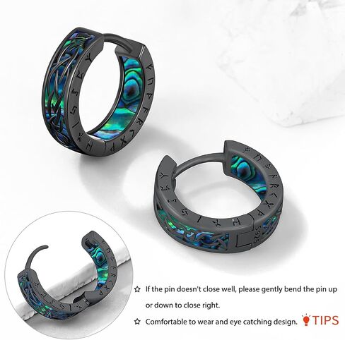 Viking Earrings for Men Women Sterling Silver Black Blue Celtic Hoop Earring Sturdy Norse Mythology Hypoallergenic Jewelry Gifts in Saudi Arabia