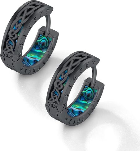 Viking Earrings for Men Women Sterling Silver Black Blue Celtic Hoop Earring Sturdy Norse Mythology Hypoallergenic Jewelry Gifts in Saudi Arabia