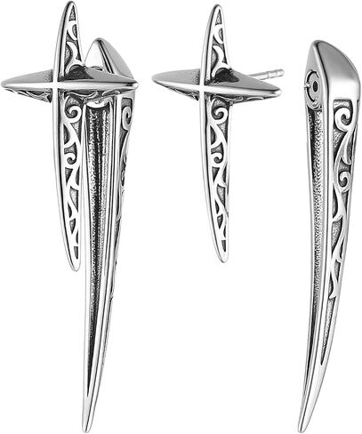 HZMAN Cross Star Earring for Men Women Stainless Steel Hip Hop Piercing Ear Spike Stud Earring Party Jewelry Gift in Saudi Arabia