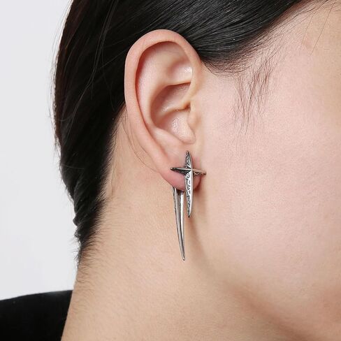 HZMAN Cross Star Earring for Men Women Stainless Steel Hip Hop Piercing Ear Spike Stud Earring Party Jewelry Gift in Saudi Arabia