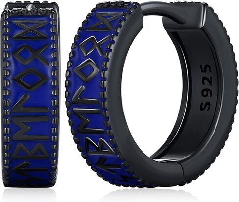 أقراط الفايكنج للرجال والنساء من الفضة الإسترليني الأسود والأزرق سلتيك هوب القرط قوي نورس الأساطير هدايا مجوهرات هيبوالرجينيك in Kuwait