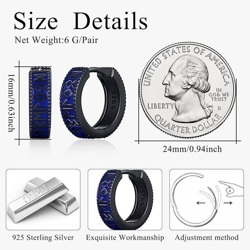 أقراط الفايكنج للرجال والنساء من الفضة الإسترليني الأسود والأزرق سلتيك هوب القرط قوي نورس الأساطير هدايا مجوهرات هيبوالرجينيك in Kuwait