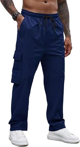 Men's Casual Cargo Pants Joggers Sweatpants Hiking Drawstring Tactical Pants in Saudi Arabia