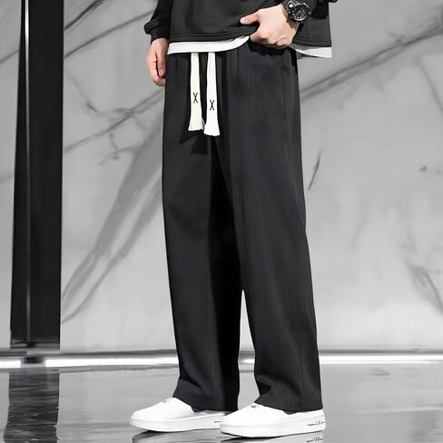 Mens Casual Pants Golf Trousers Men's Athletic Pants Classic-Fit Casual Wide - Leg Striped Trousers with Drawstring WAIS in Saudi Arabia