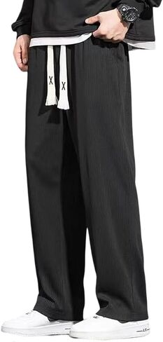 Mens Casual Pants Golf Trousers Men's Athletic Pants Classic-Fit Casual Wide - Leg Striped Trousers with Drawstring WAIS in Saudi Arabia