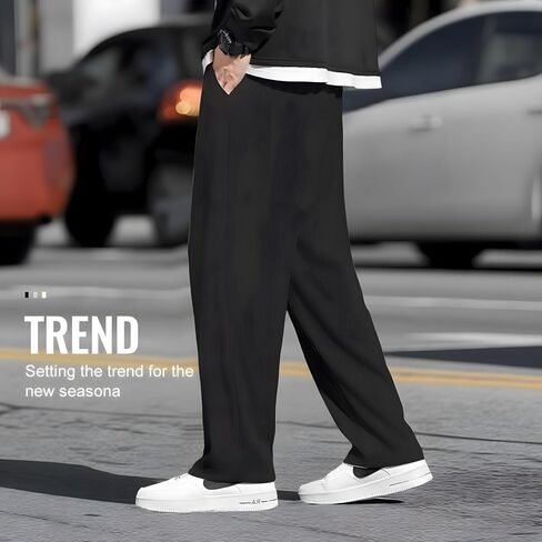 Mens Casual Pants Golf Trousers Men's Athletic Pants Classic-Fit Casual Wide - Leg Striped Trousers with Drawstring WAIS in Saudi Arabia