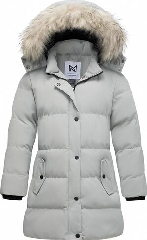 KVE Girl's Winter Thicken Puffer Long Coat Warm Jacket with Fur Removable Hood in Saudi Arabia